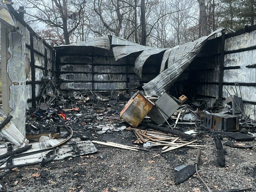 Burned structure before demolition and debris cleanup in Northern Indiana