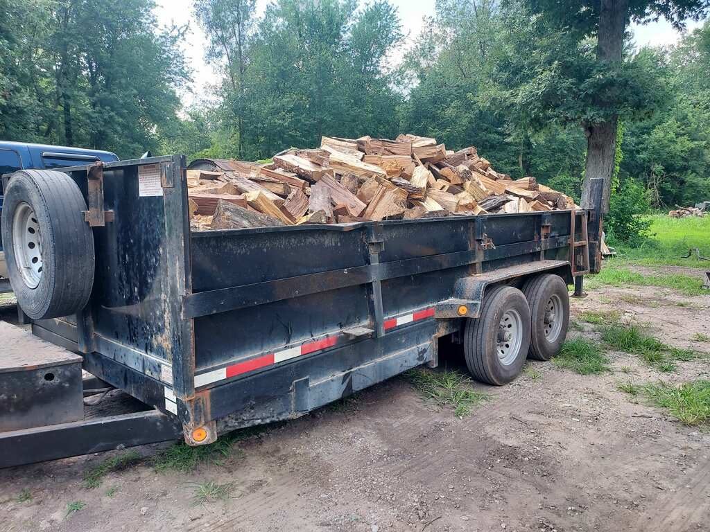 Dump trailer full of split firewood for sale in Knox Indiana